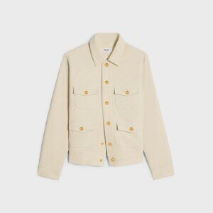 CELINE Beige Cotton Corduroy TRIOMPHE Trucker Pockets Collared Slim Jacket XS